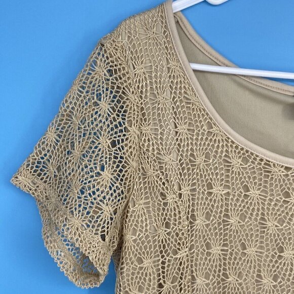 Rosegold Petite Girls Dress Size XL Tan Knit Overlay Short Sleeve Knee Length - Picture 4 of 9